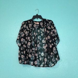 Floral black, white, & blue Kimono.